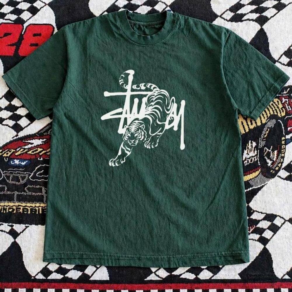 Gildan Men Green T-Shirt, Stussy Green Tiger Tee